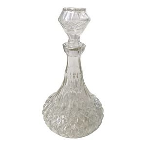 Vintage Crystal Diamond Cut Ship Decanter